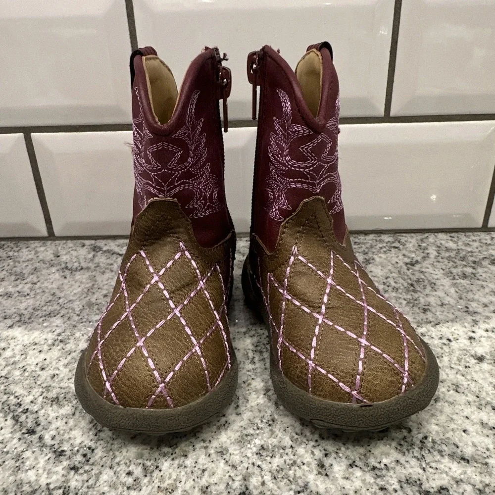 Roper Infant Girls Cowboy Boots 4 Purple Brown Western Embroidered Soft Sole New